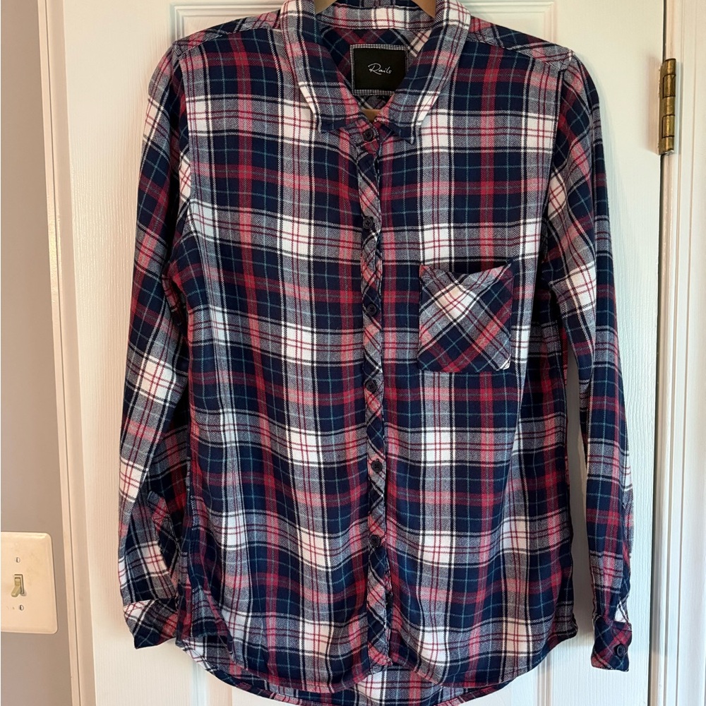 Rails Hunter Plaid Shirt Navy Red White Button Down Super Soft | Large